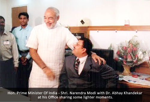 Hon. Prime Minister Of India - Shri. Narendra Modi with Dr. Abhay Khandekar at his Office sharing some lighter moments