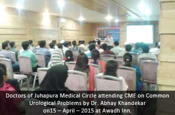 Doctors of Juhapura Medical Circle attending CME on Common Urological Problems by Dr. Abhay Khandekar on 15 – April – 2015 at Awadh Inn.
