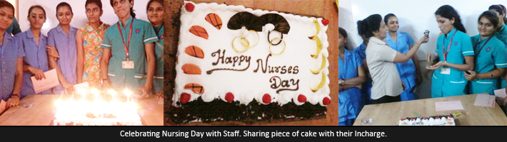 Celebrating Nursing Day with Staff. Sharing piece of cake with their Incharge.