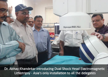 Dr. Abhay Khandekar introducing Dual Shock Head Electromagnetic Lithotripsy - Asia's only installation to all the delegates